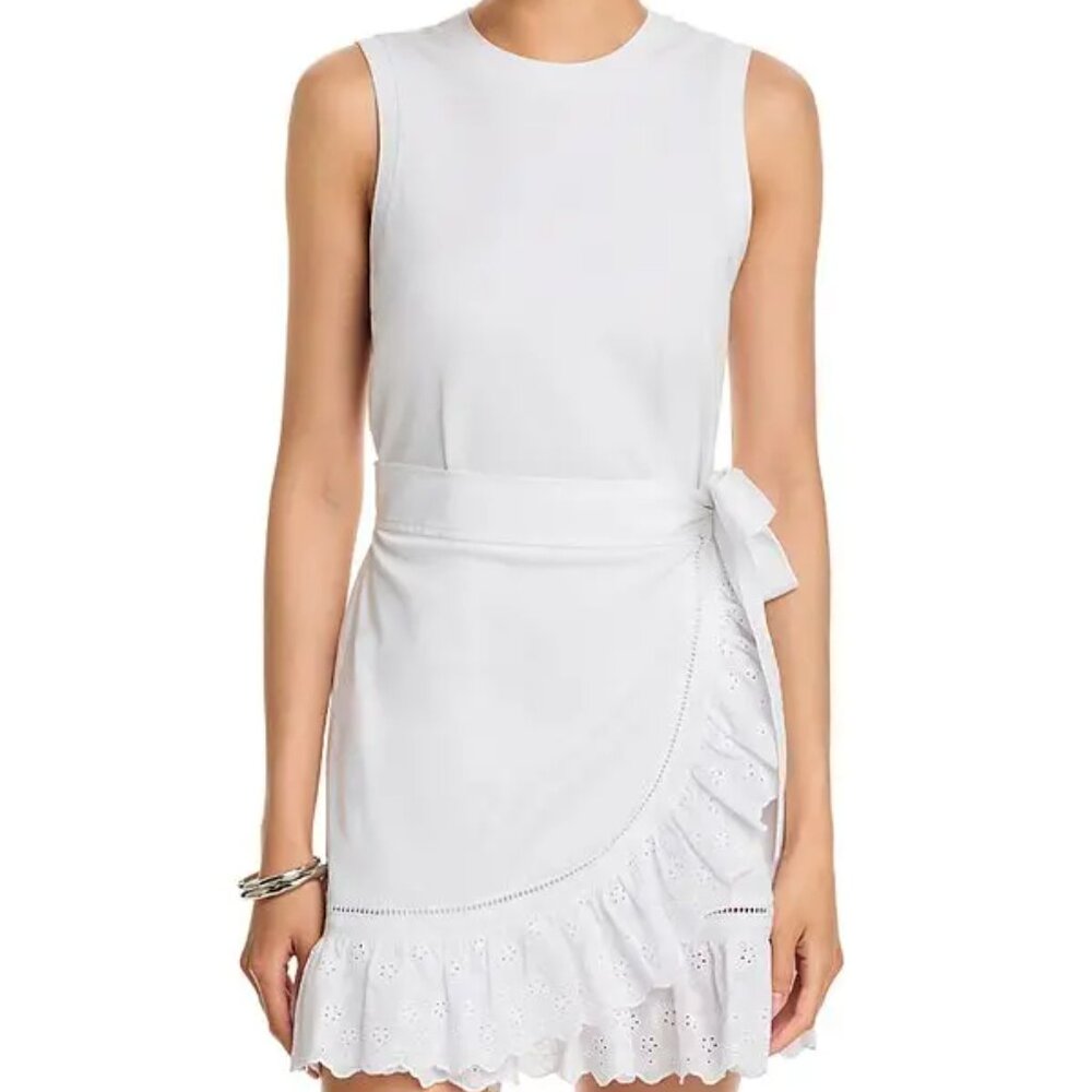 Cinq à Sept Mazie Eyelet Mahlia White Sleeveless Side Tie Apron Mini Dress L NWT